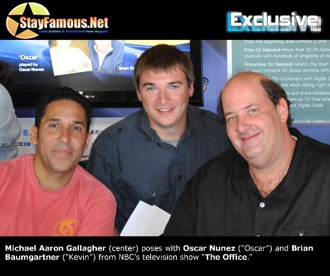 Michael Aaron Gallagher (center) poses with Oscar Nunez (