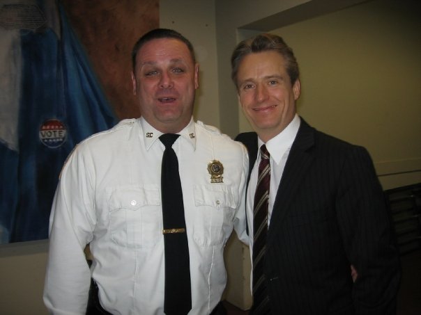 WITH FRIEND LINUS ROACHE ON SET OF 