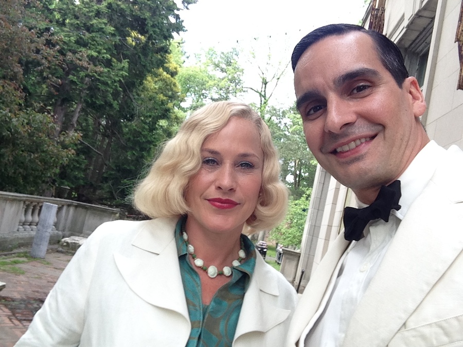 Oscar winner Patricia Arquette strikes a selfie pose with Jorge Ferragut on set of Boardwalk Empire after shooting their scene.