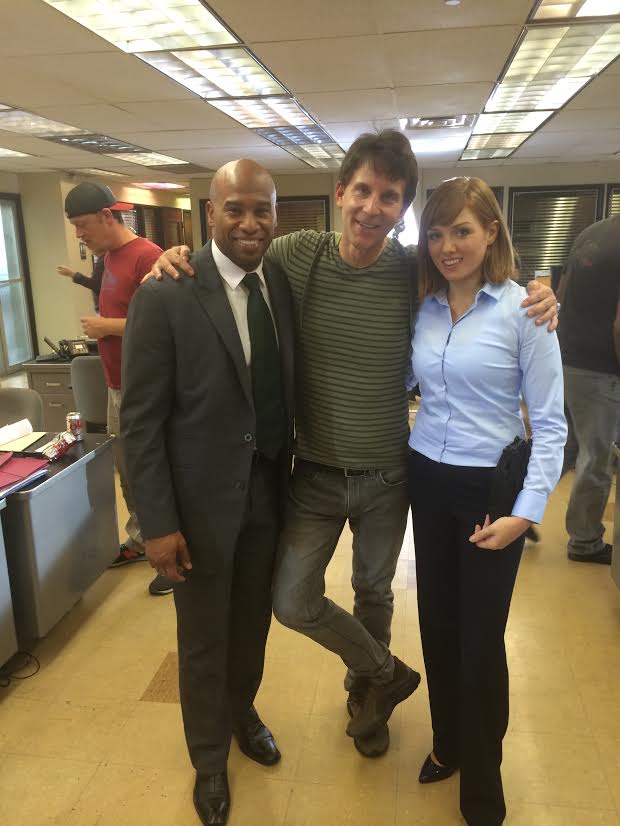 Maurice Hall and Natalie Britton with director John Murlowski on set of the movie A Date To Die For.
