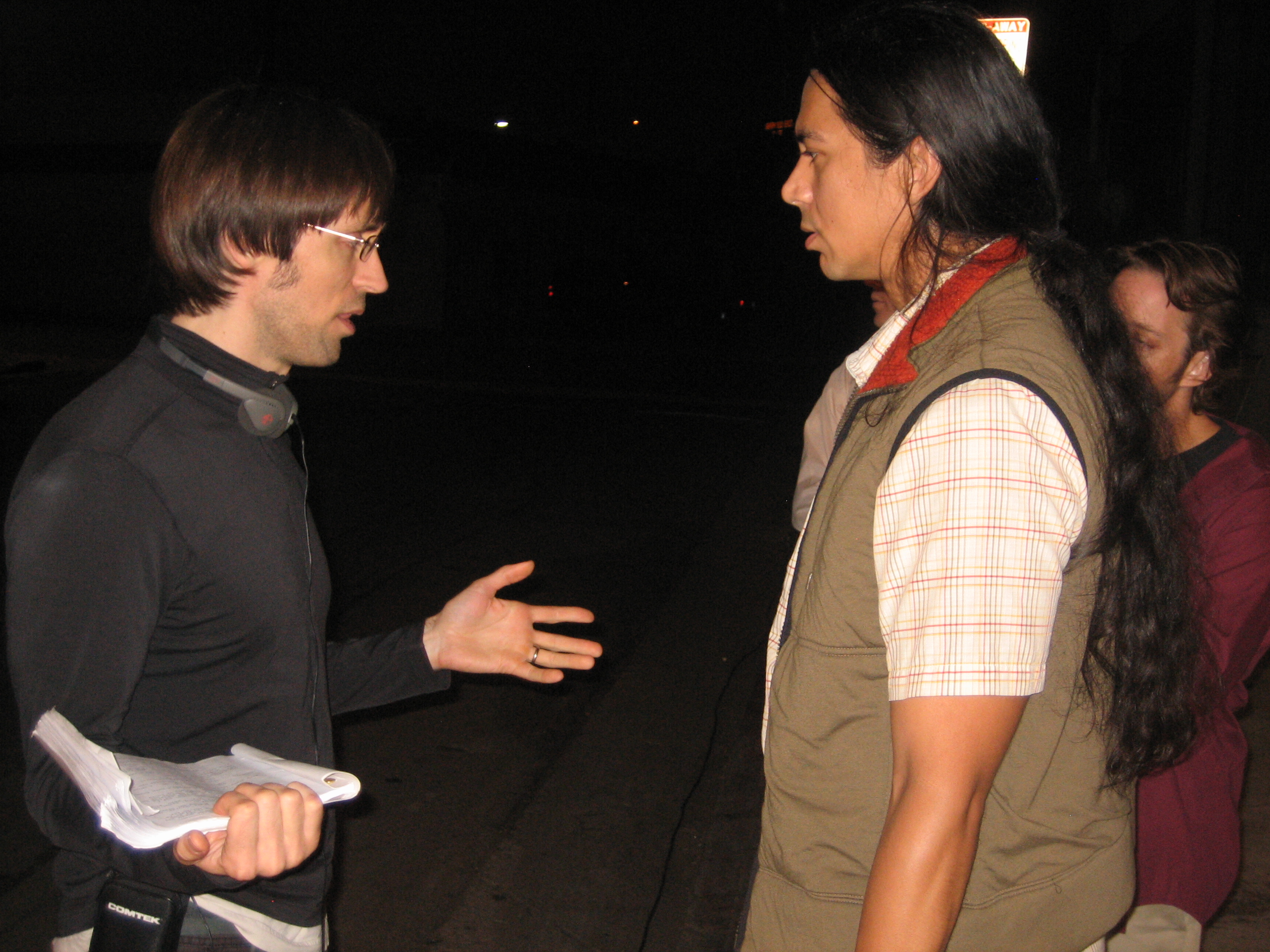 Writer-Director Hamish McCollester on set of Jason's Big Problem with actors Kalani Queypo and Christopher Halladay.
