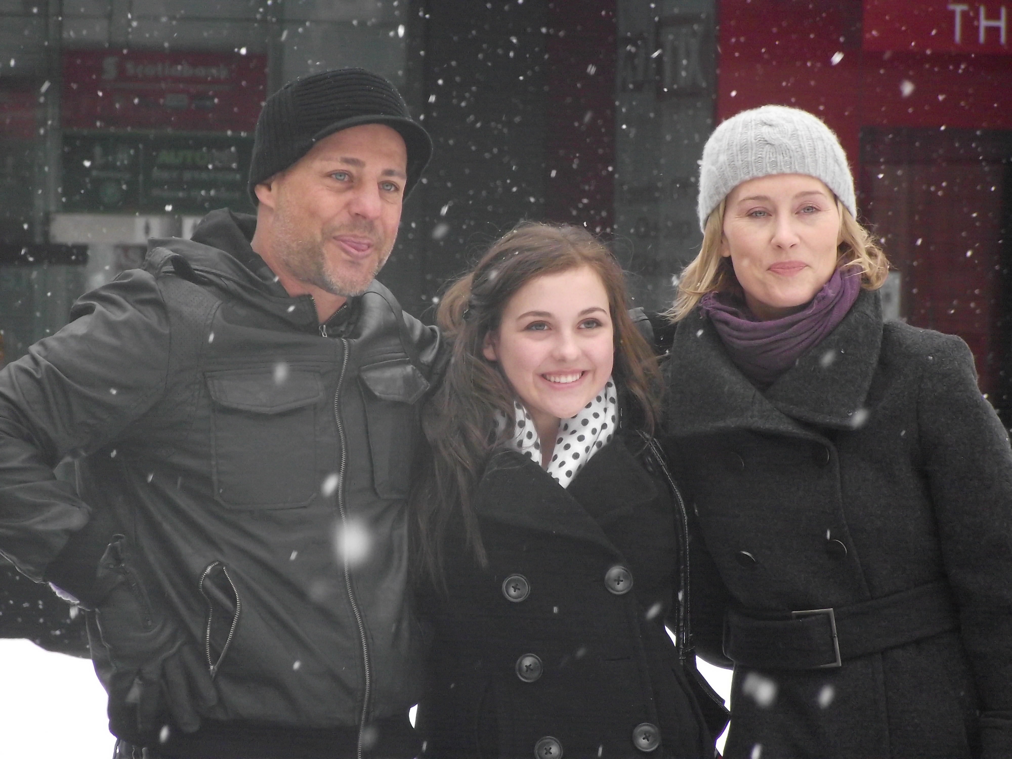 Louis Mandylor, Emily Stranges and Jeanette Roxborough on set of Tension(s) movie