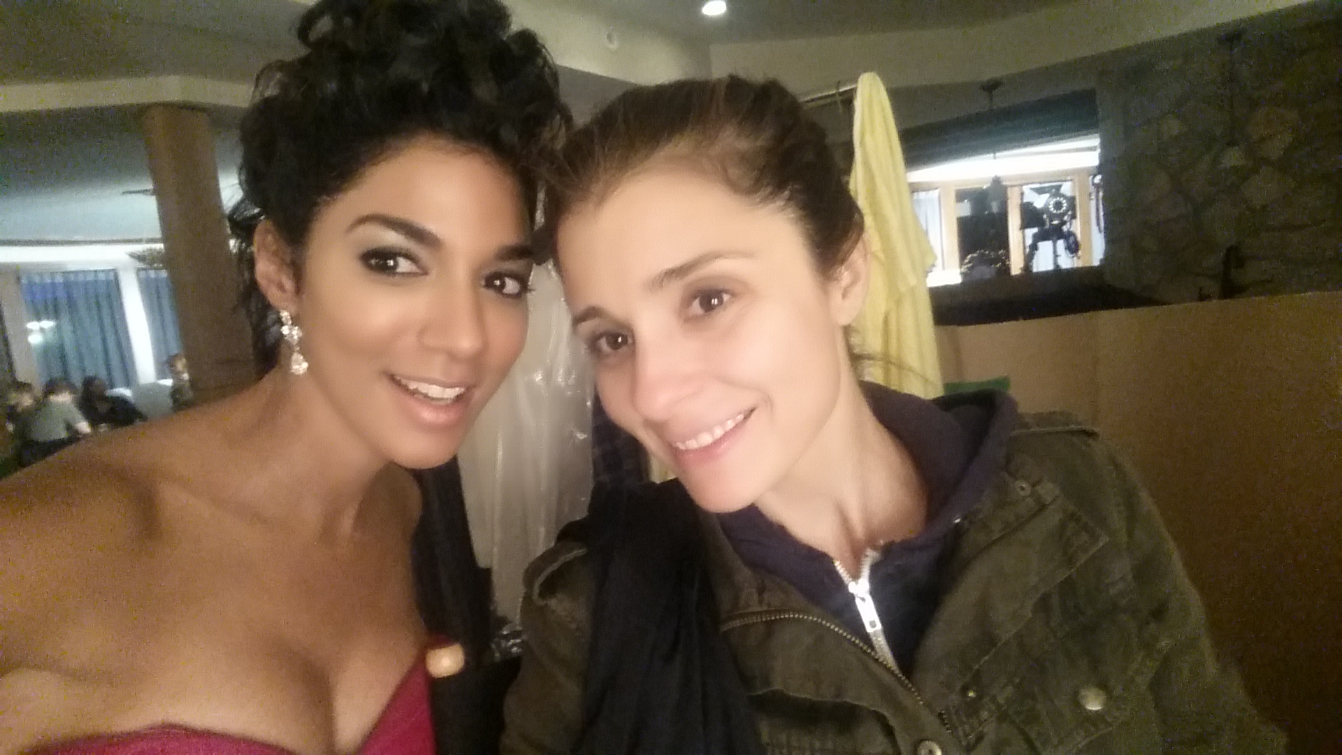 Melissa Elias and Shiri Appleby on the set of UNREAL for Lifetime Television