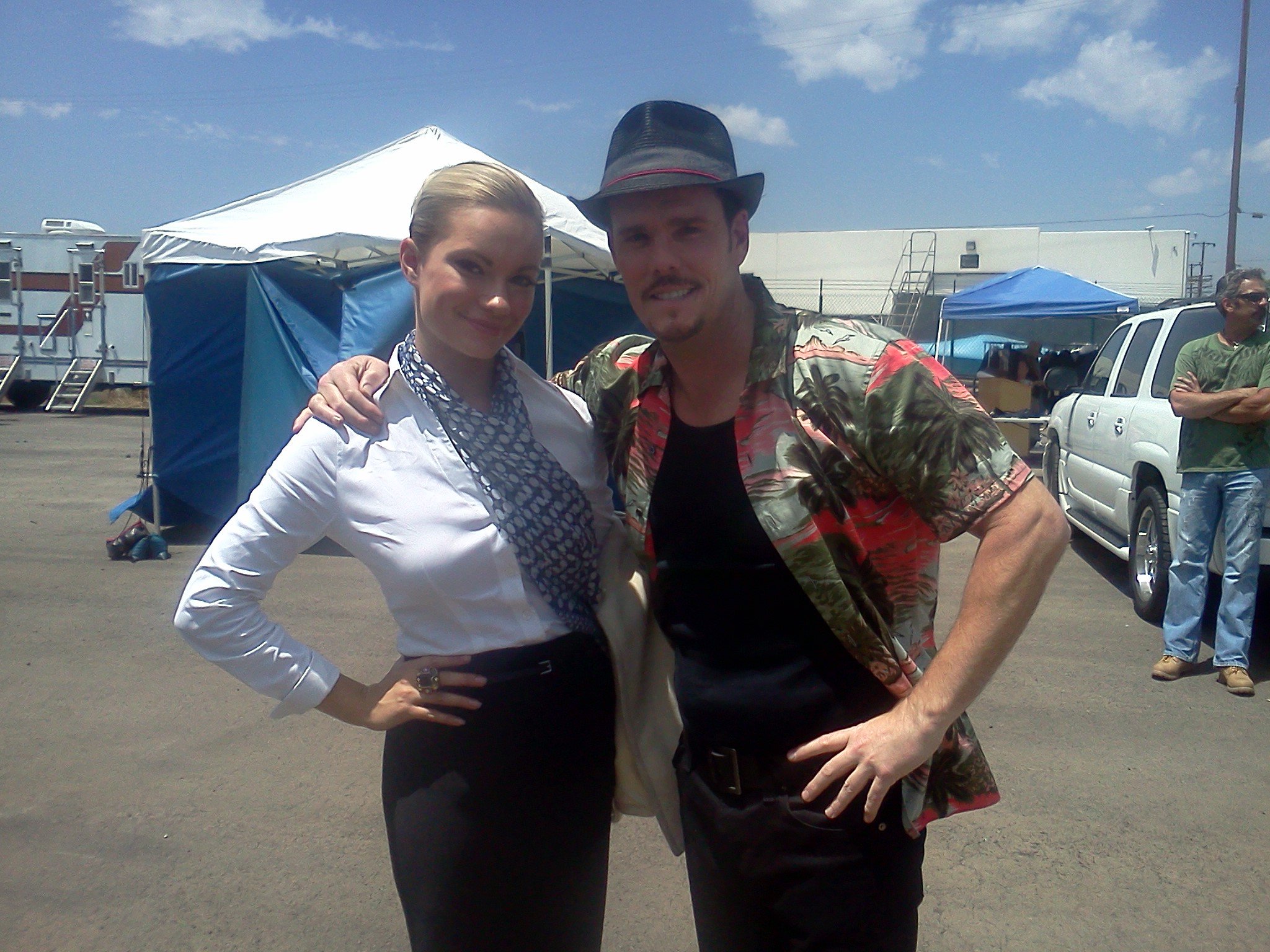Caitlin with Kevin Dillon, on set of HBO's 
