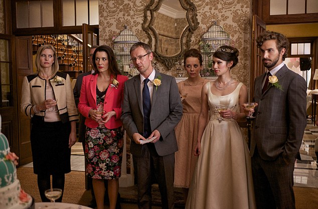 Alice Sykes as Lindsay Baxter in Mad Dogs (Series 4, 2013) with Kate Magowan, John Simm, Sophie Spreadbury and Dylan Edy
