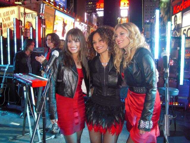 With Lea Michelle (Glee) and Lucy Woodward in Times Square on the set of the film 