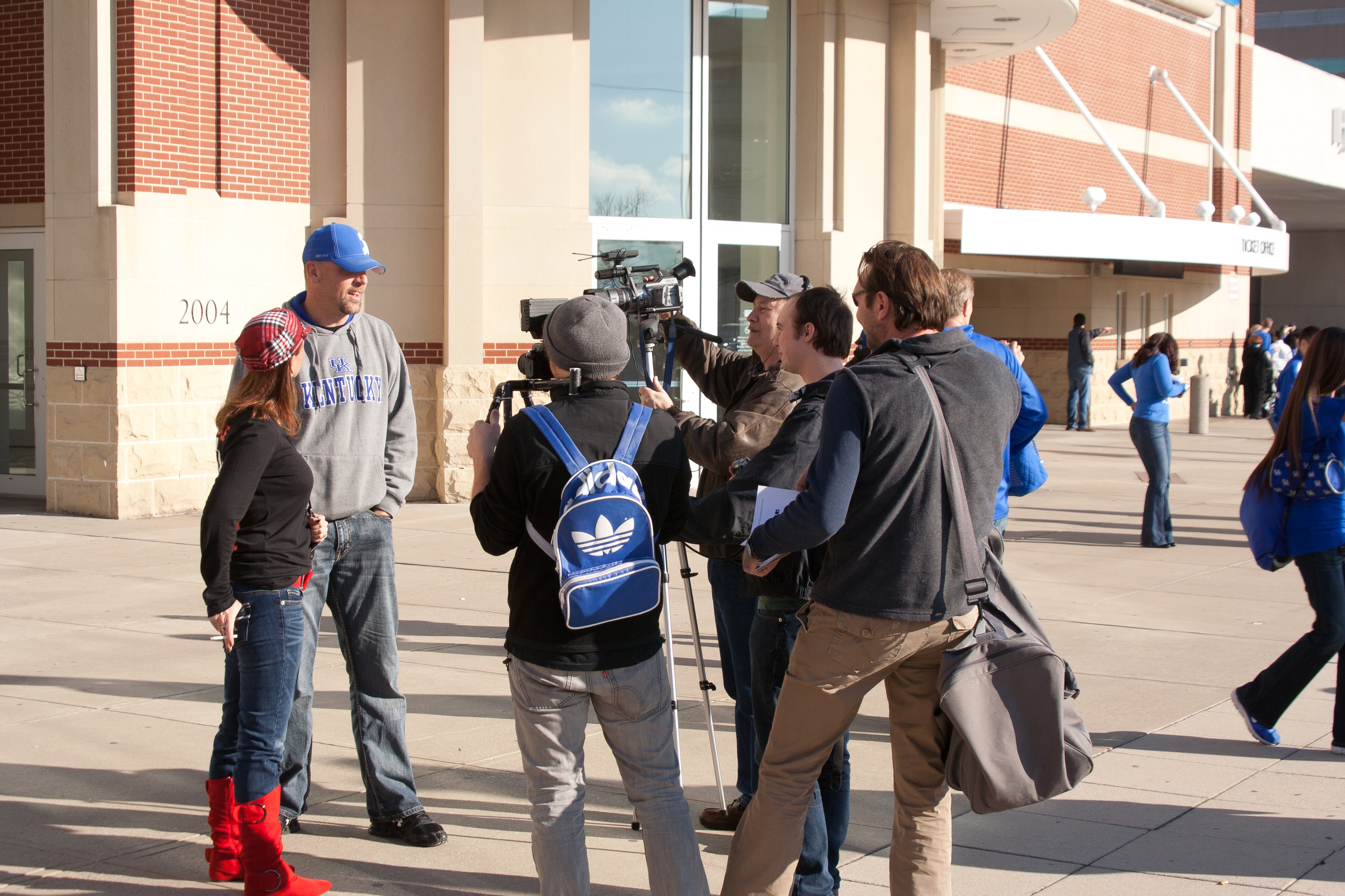 Interview in front of Rupp Arena for the film Red v Blue