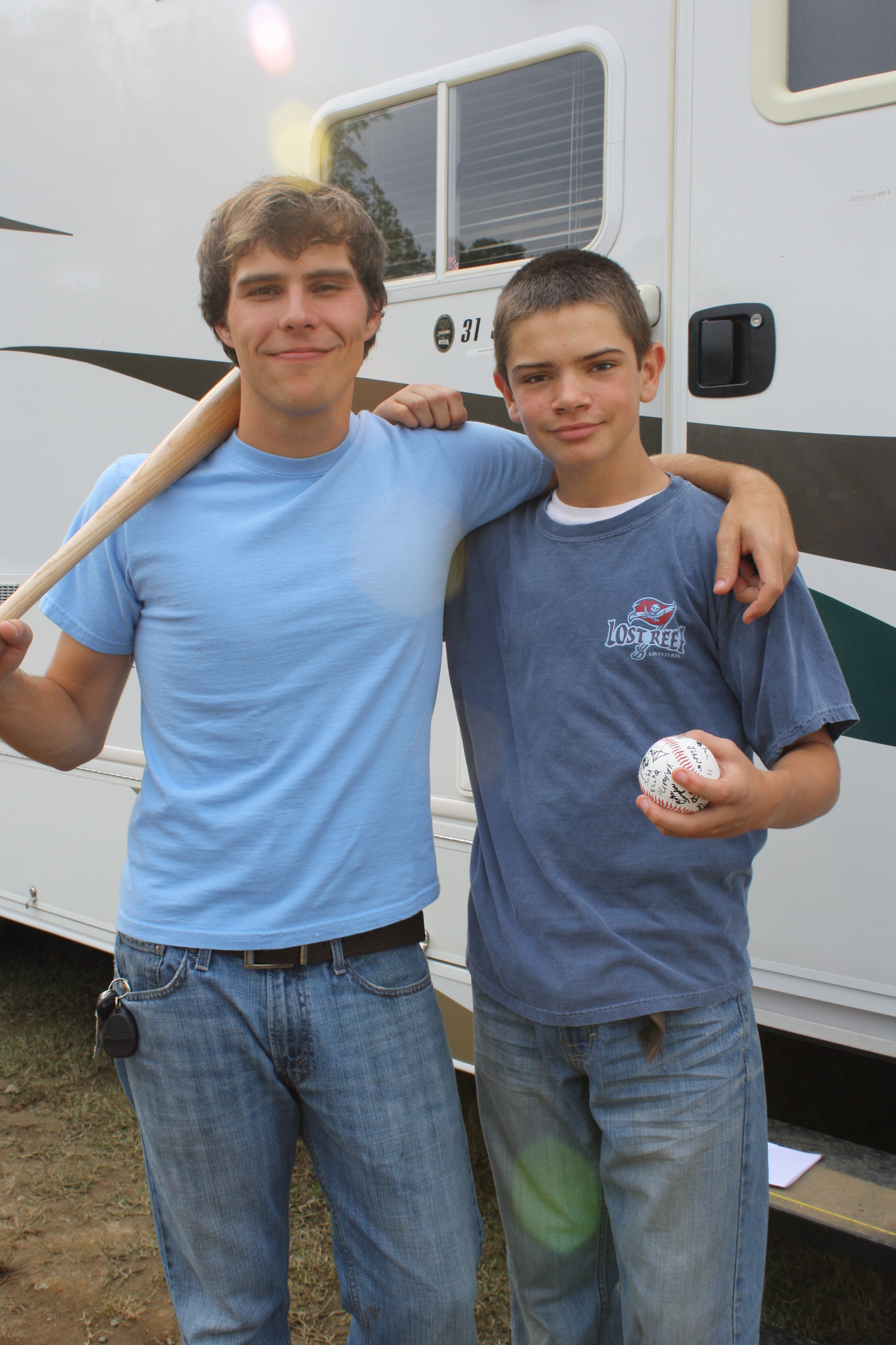 Ty with actor Justin Miles after completing the baseball scenes in 