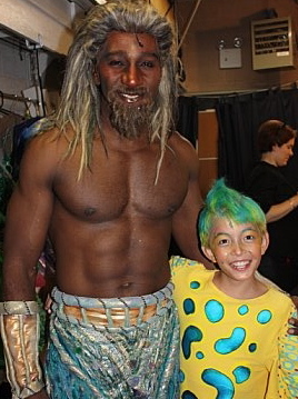 Major Curda as Flounder and Norm Lewis as King Triton in The Little Mermaid on Broadway