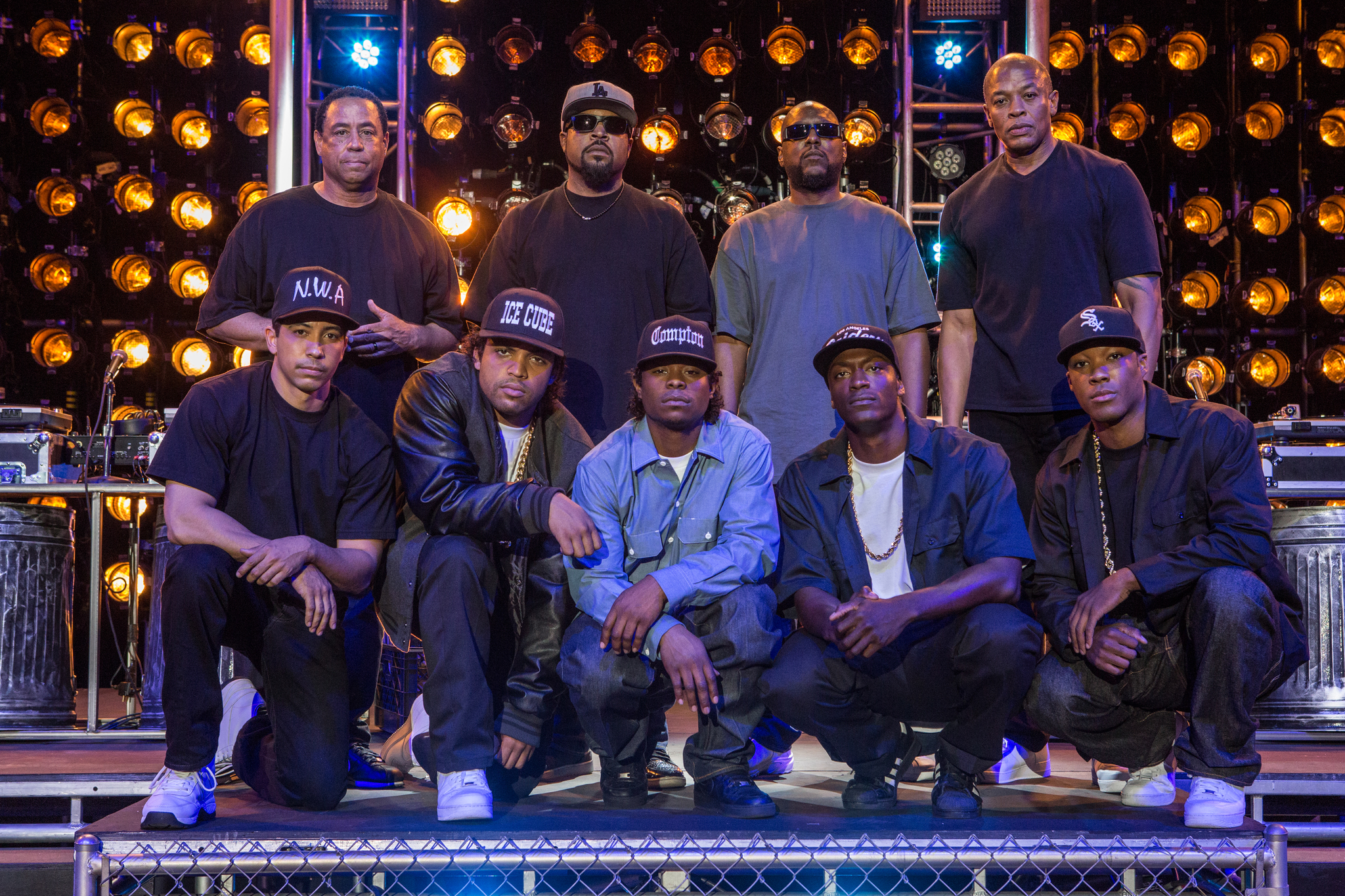 Still of Ice Cube, Neil Brown Jr., Dr. Dre, Aldis Hodge, M.C. Ren, DJ Yella, Corey Hawkins, Jason Mitchell and O'Shea Jackson Jr. in Straight Outta Compton (2015)