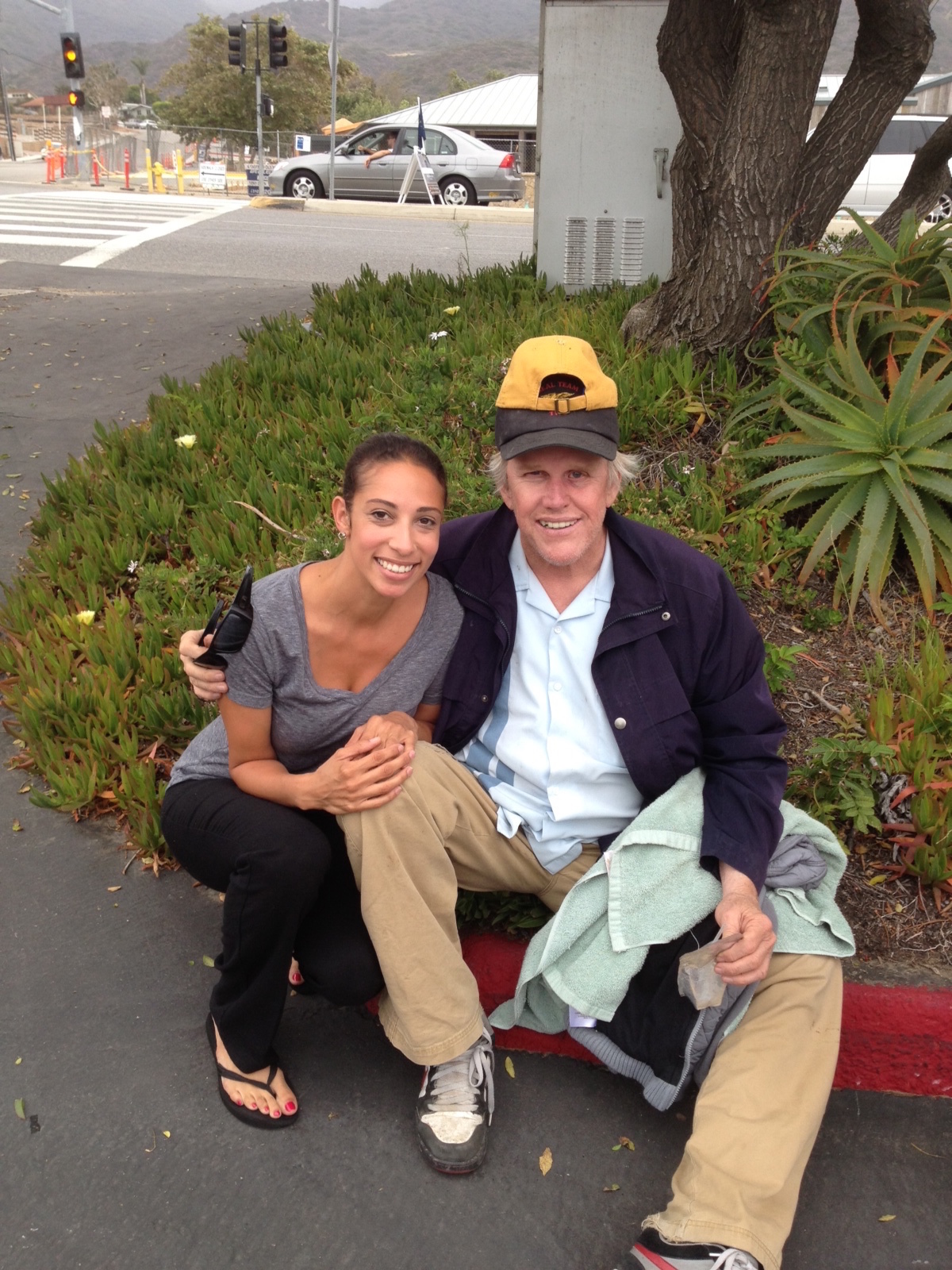 Natasha Pierson and Gary Busey on set in Malibu