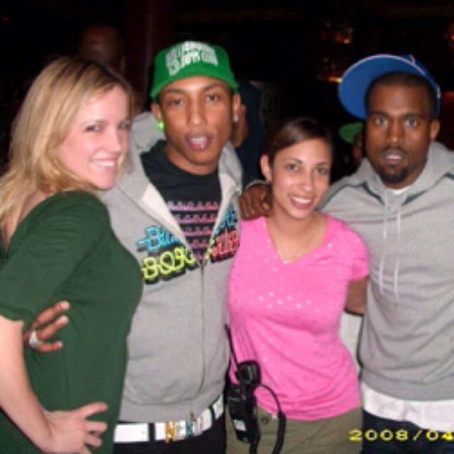 Natasha Pierson, Megan Gutman, Pherell and Kanye on the set of 