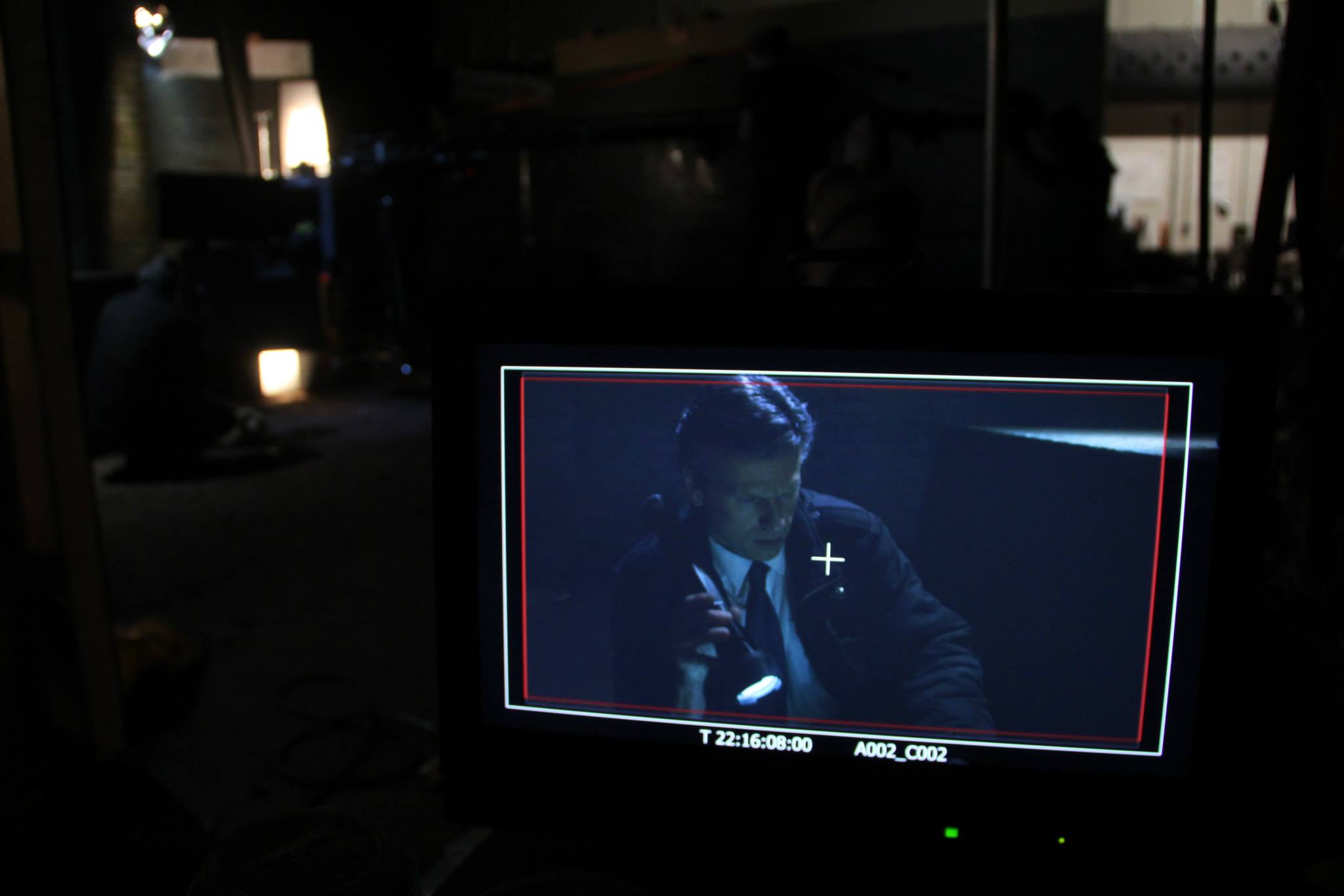 Paul D. Morgan on the directors monitor. From set pictures.