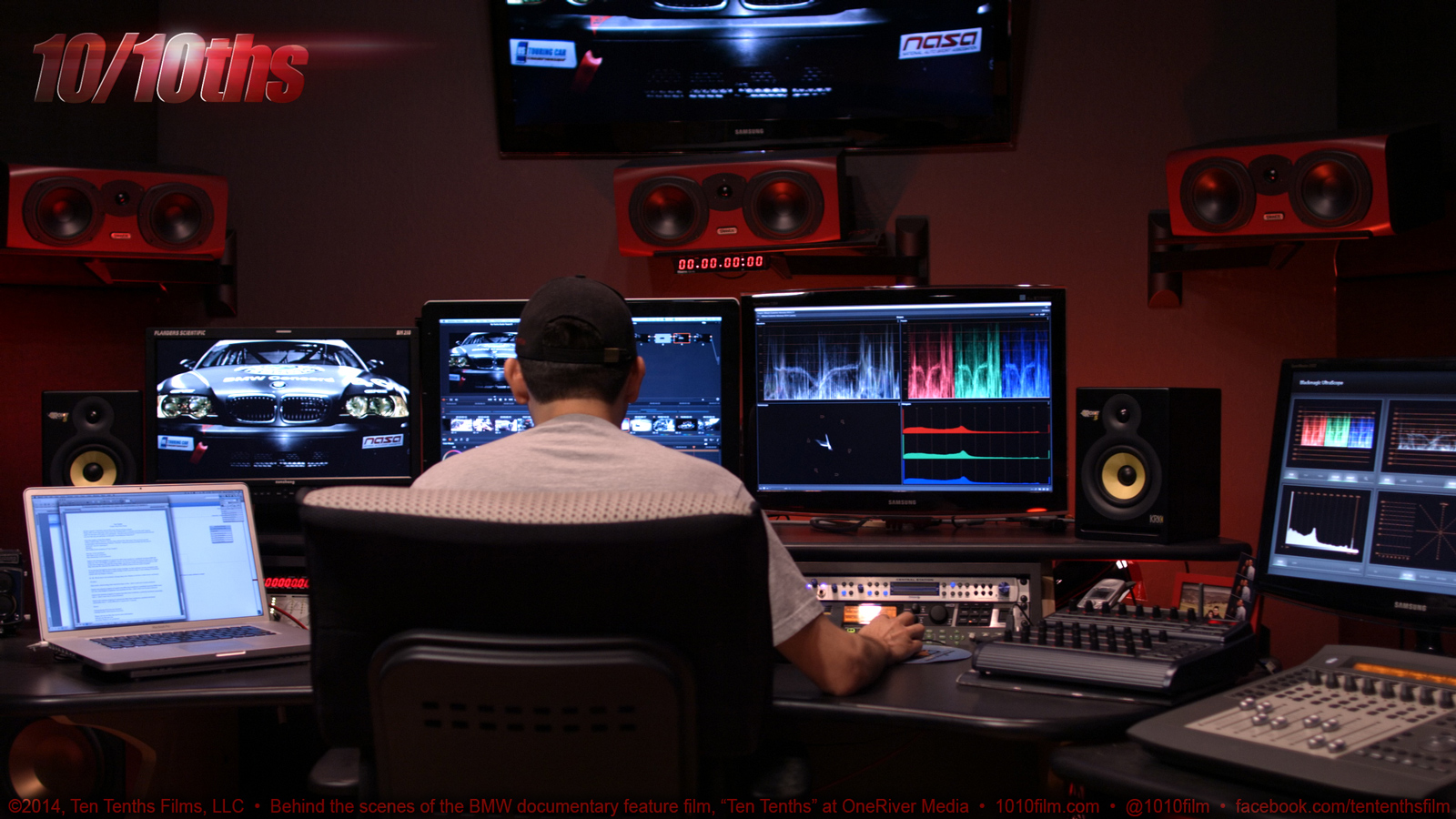 Marco Solorio working in the Main Edit Suite at OneRiver Media on the BMW documentary feature film, 