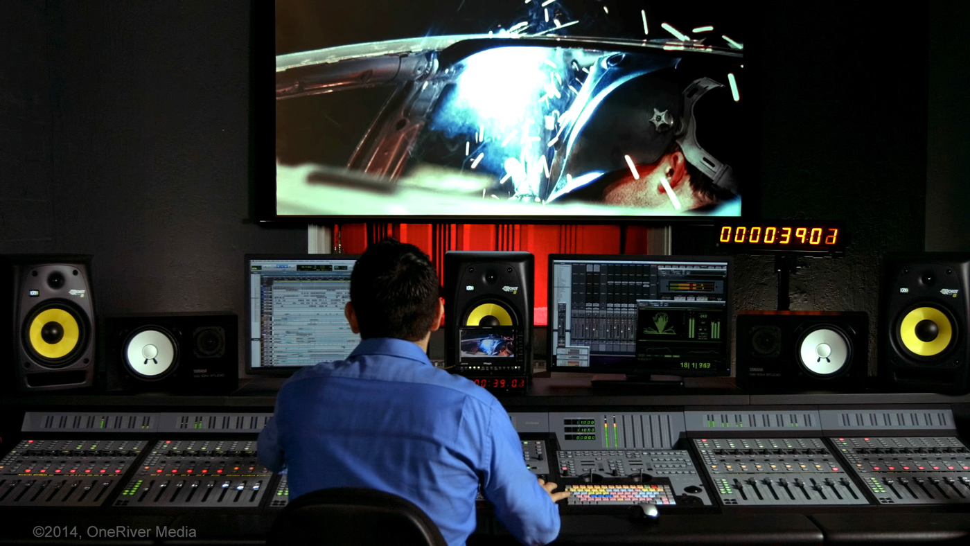 Marco Solorio in the Audio Control Room at OneRiver Media
