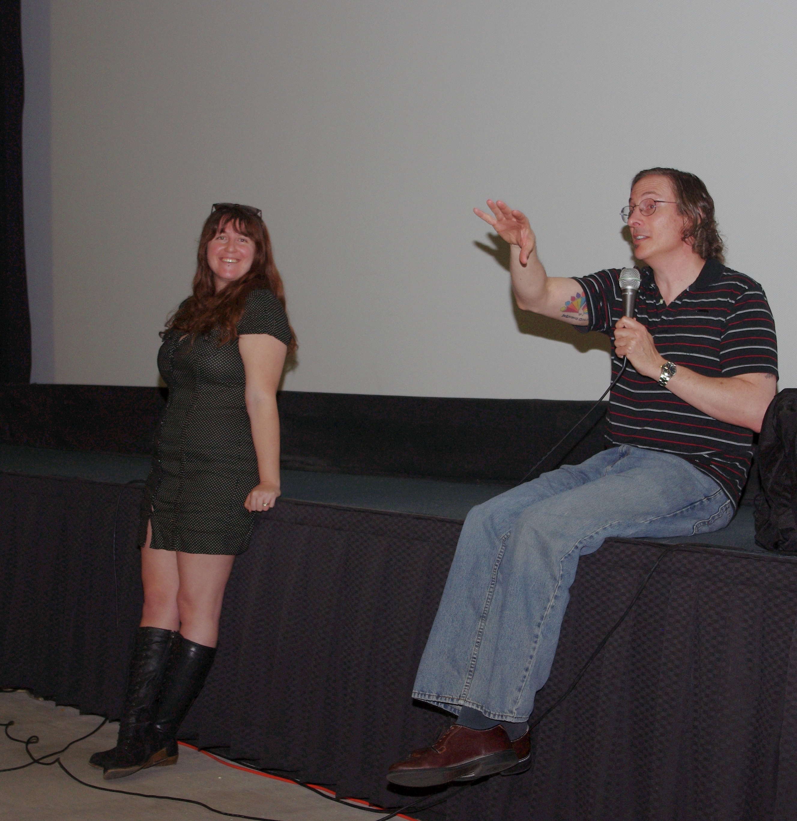 George Pappy at Q&A for The Green Girl premiere at Laemmle Royal Theatre - with editor Amy Glickman Brown (15 March 2014)
