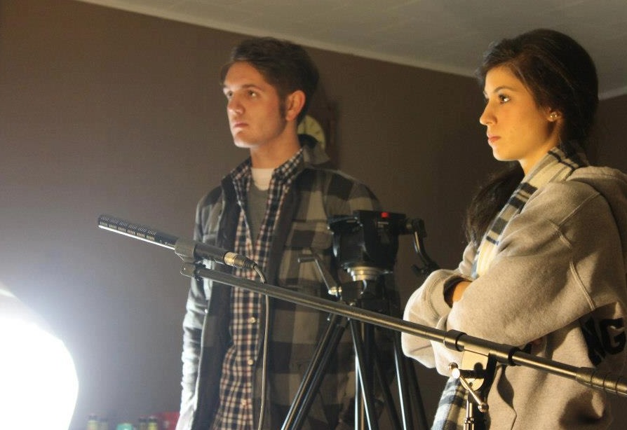 Jakob Skrzypa and Sarah Harwood on the set of 