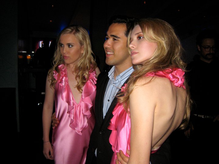 Jordan Elizabeth with designer, Walter Mendez and actress, London Vale at a Holly Morgan fashion show.