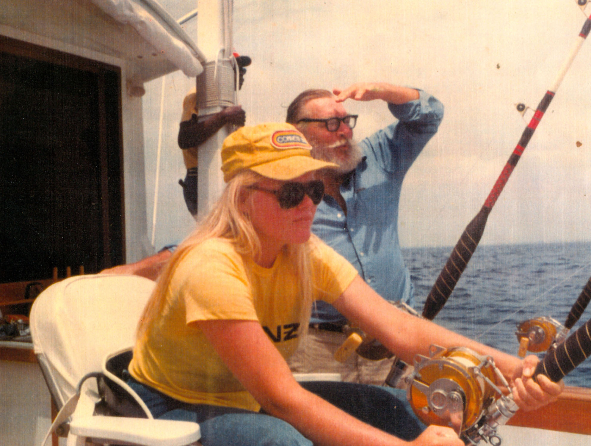 Hilary and her father Les Hemingway fishing off Bimini