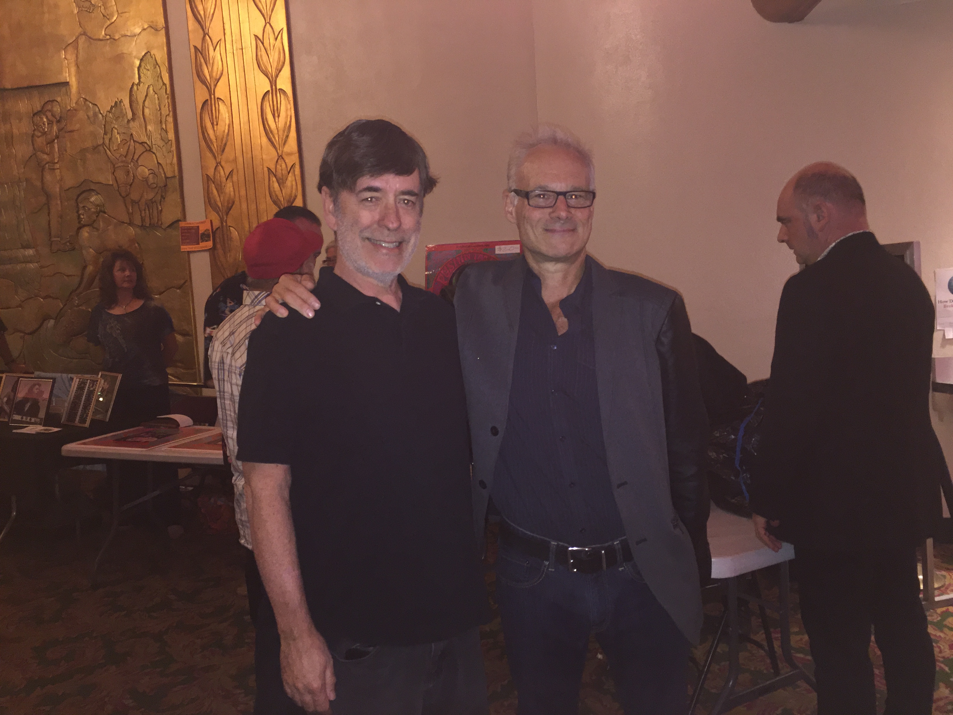 Left to right: Steve Dakota, Neil Norman, director, screening, The Seeds: Pushin' Too Hard (2014), lobby, The Crest, Sacramento, Calif., October 2015.