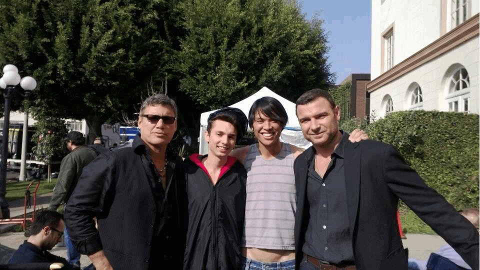 Sasha Feldman on the set with Liev Schreiber and Steven Bauer