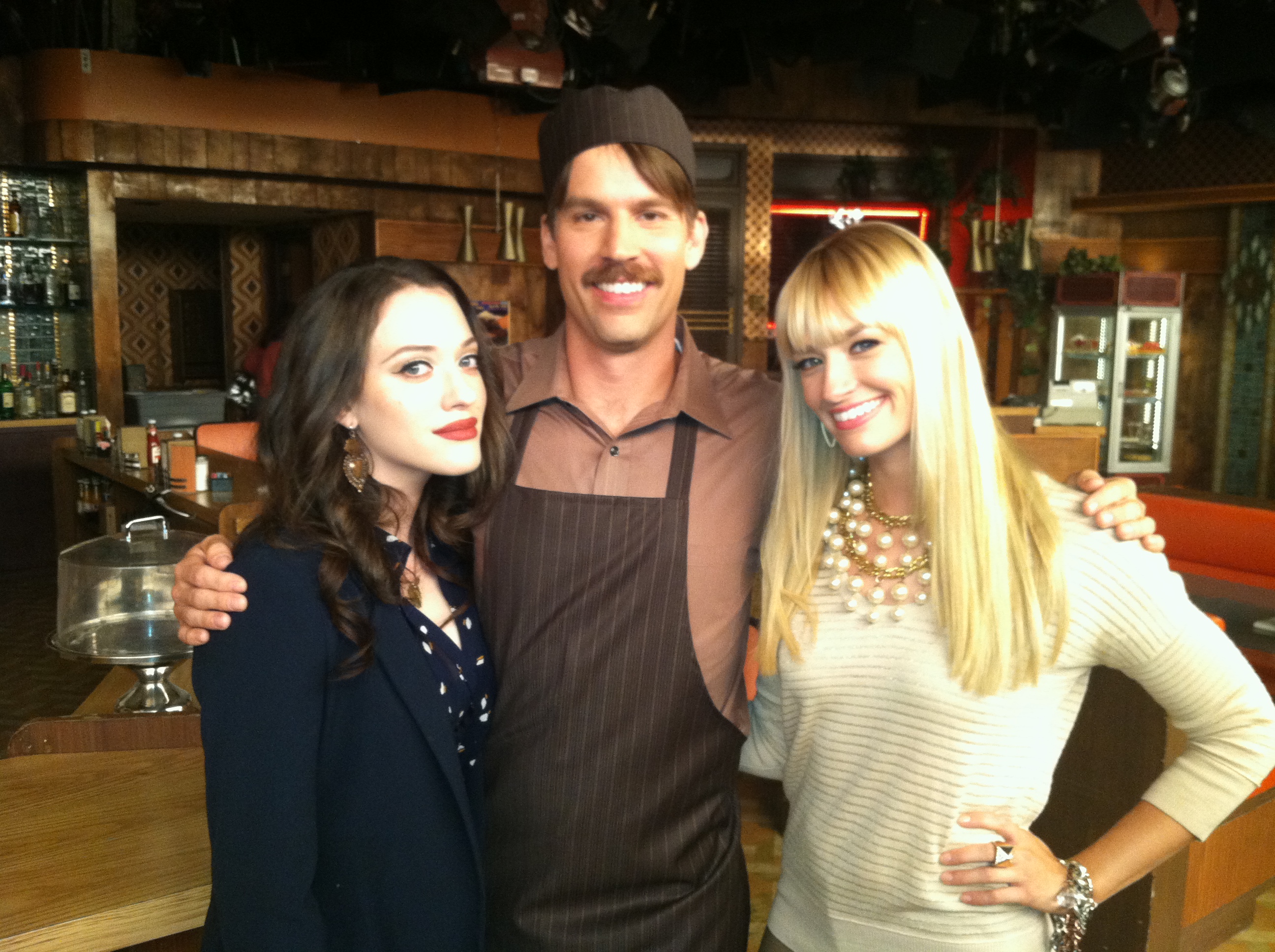 Kat Dennings, Adam J. Jefferis, and Beth Behrs on set of TV Series 