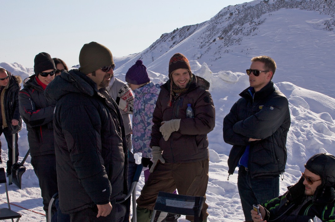 Kia Jam, Luke Albright, Richard Reid & Matt Stokoe on the set of The Devil's Pass (2013)