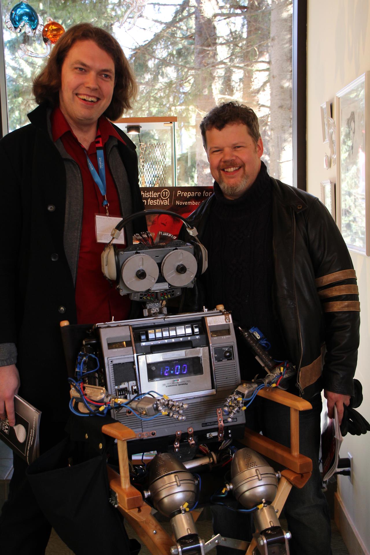 Jeremy Lutter and Chris Orchard with Edgar Allen Poe-bot at the Whistler Film Festival representing 