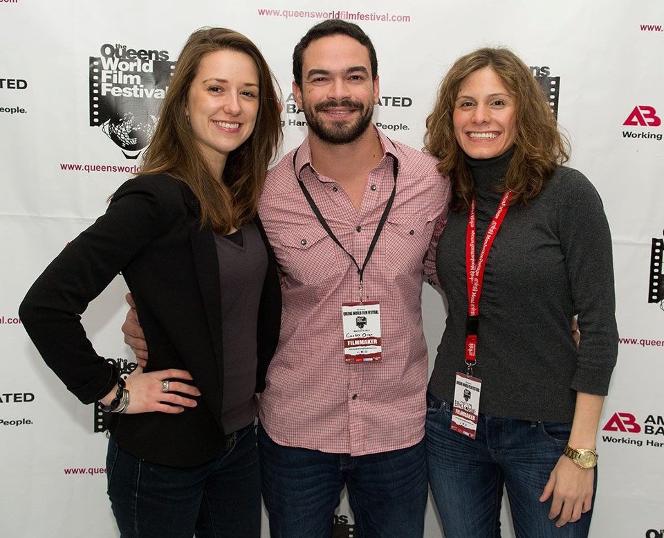 Effie Fradelos (far right) with cinematographer Carlos Oller and actress Melanie Le Gall opening night at QWFF New York City March 2013