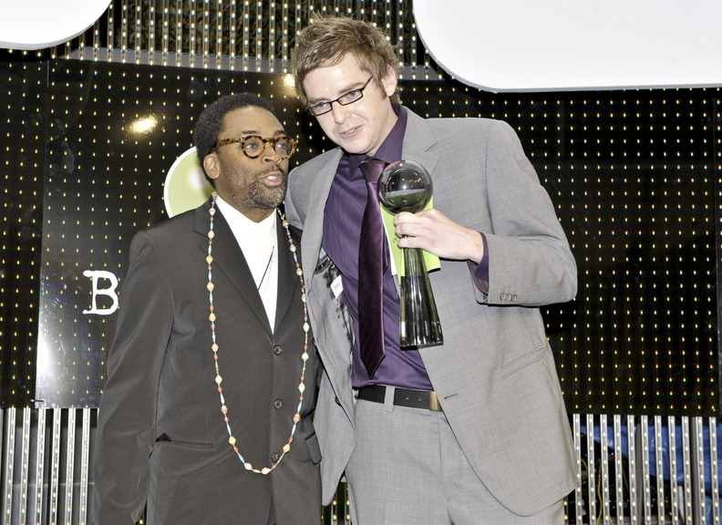 Brian Deane picking the Social Environment Award from Spike Lee in Cannes 2008