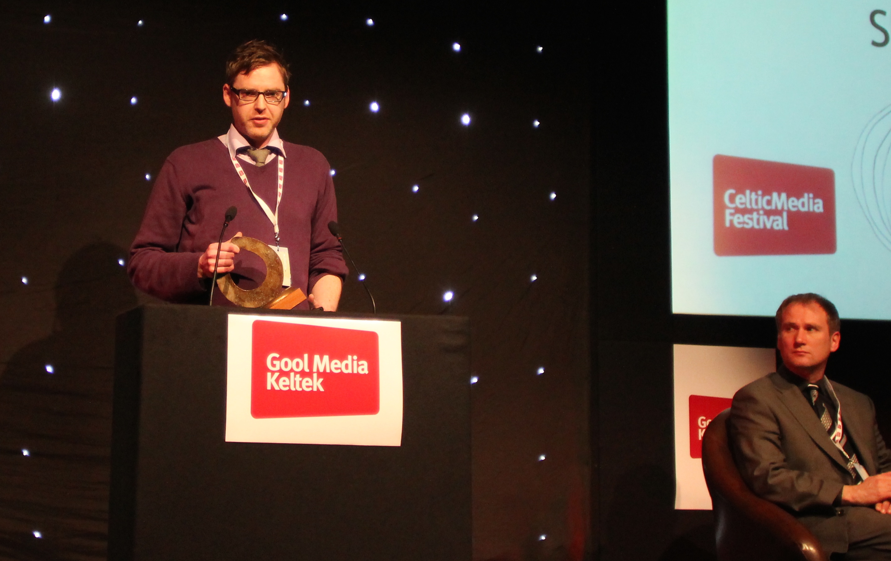 Brian Deane collecting the award for Best Short Drama at the Celtic Media Festival 2014