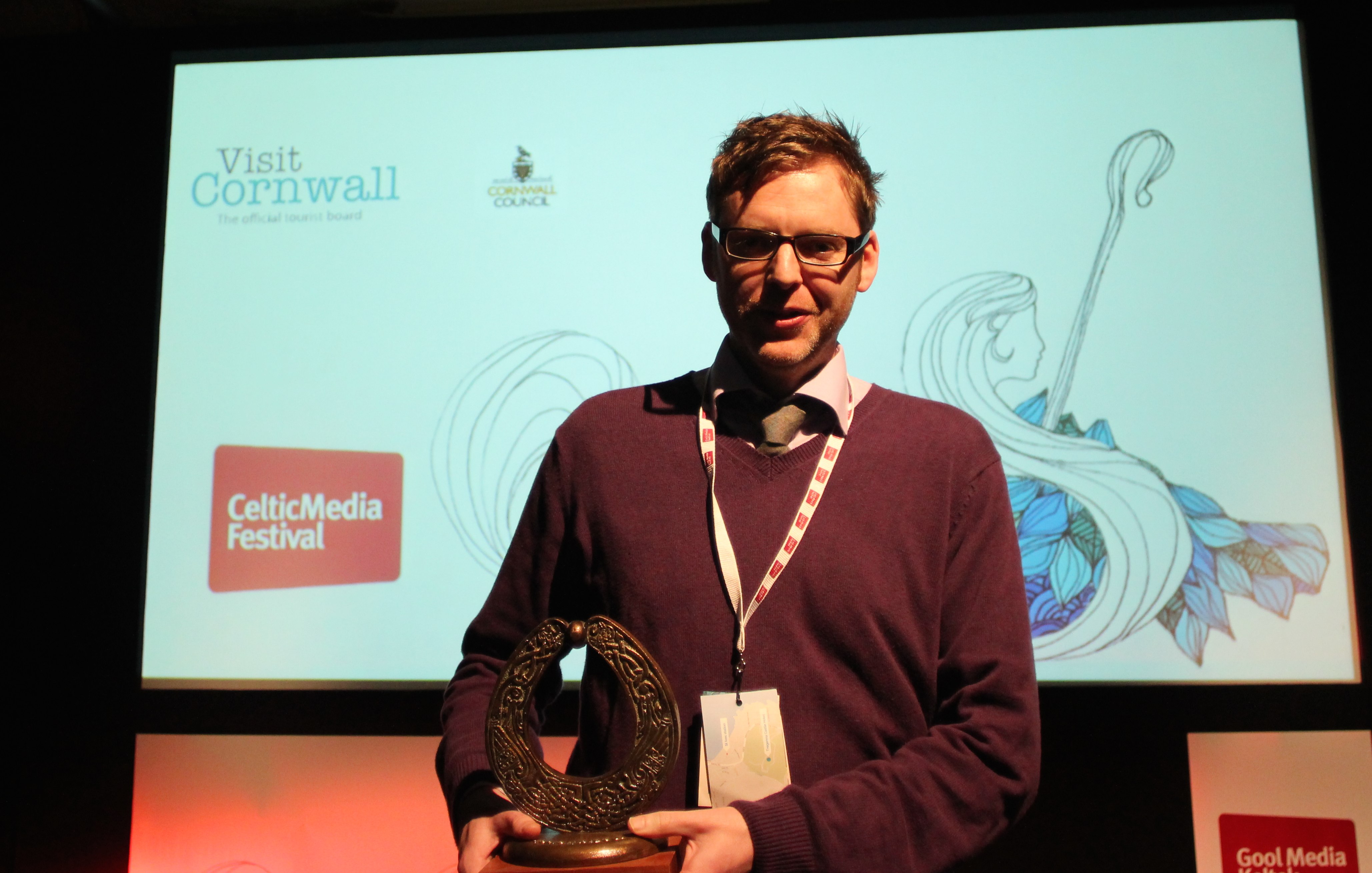 Brian Deane picking the award for Best Short Drama at the Celtic Media Festival St Ives 2014