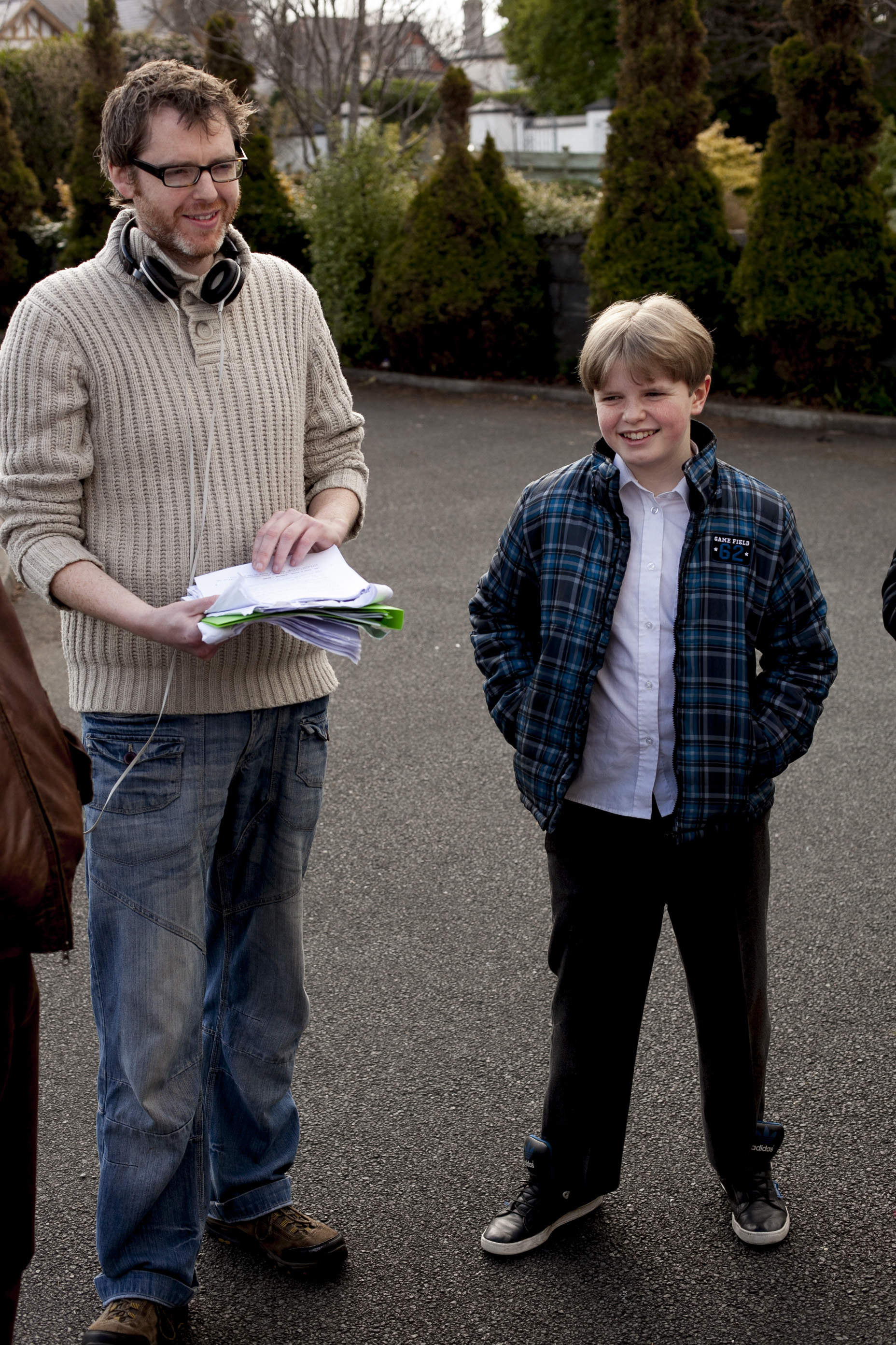 Brian Deane on the set of 'First Love' with Tadhg Moran in 2014.