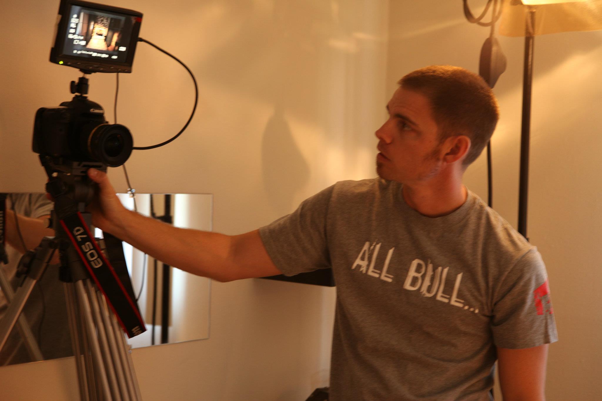Checking the shot while directing the short film 'Blüm'.