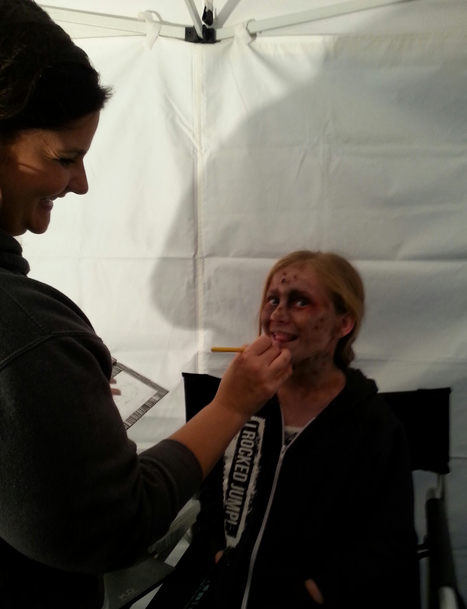 On set of My Haunted House getting makeup done!