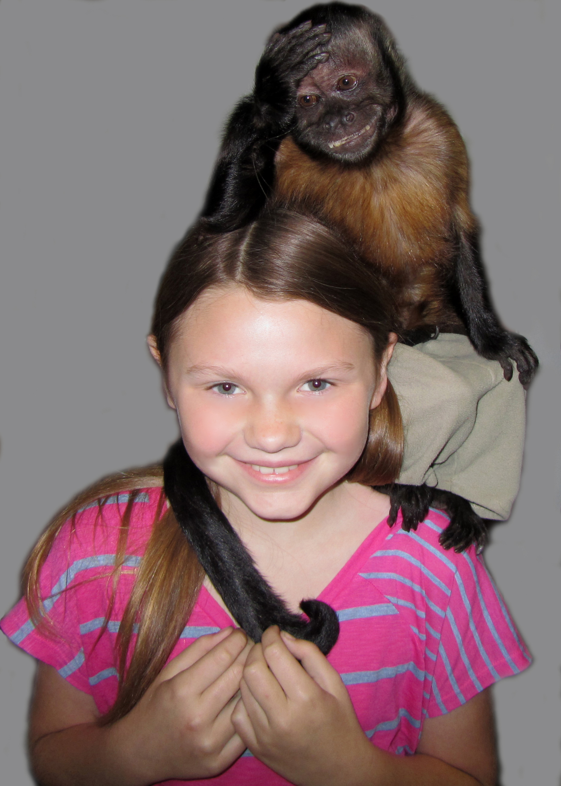 Bobbie and Crystal the monkey on the set of Animal Practice 2012