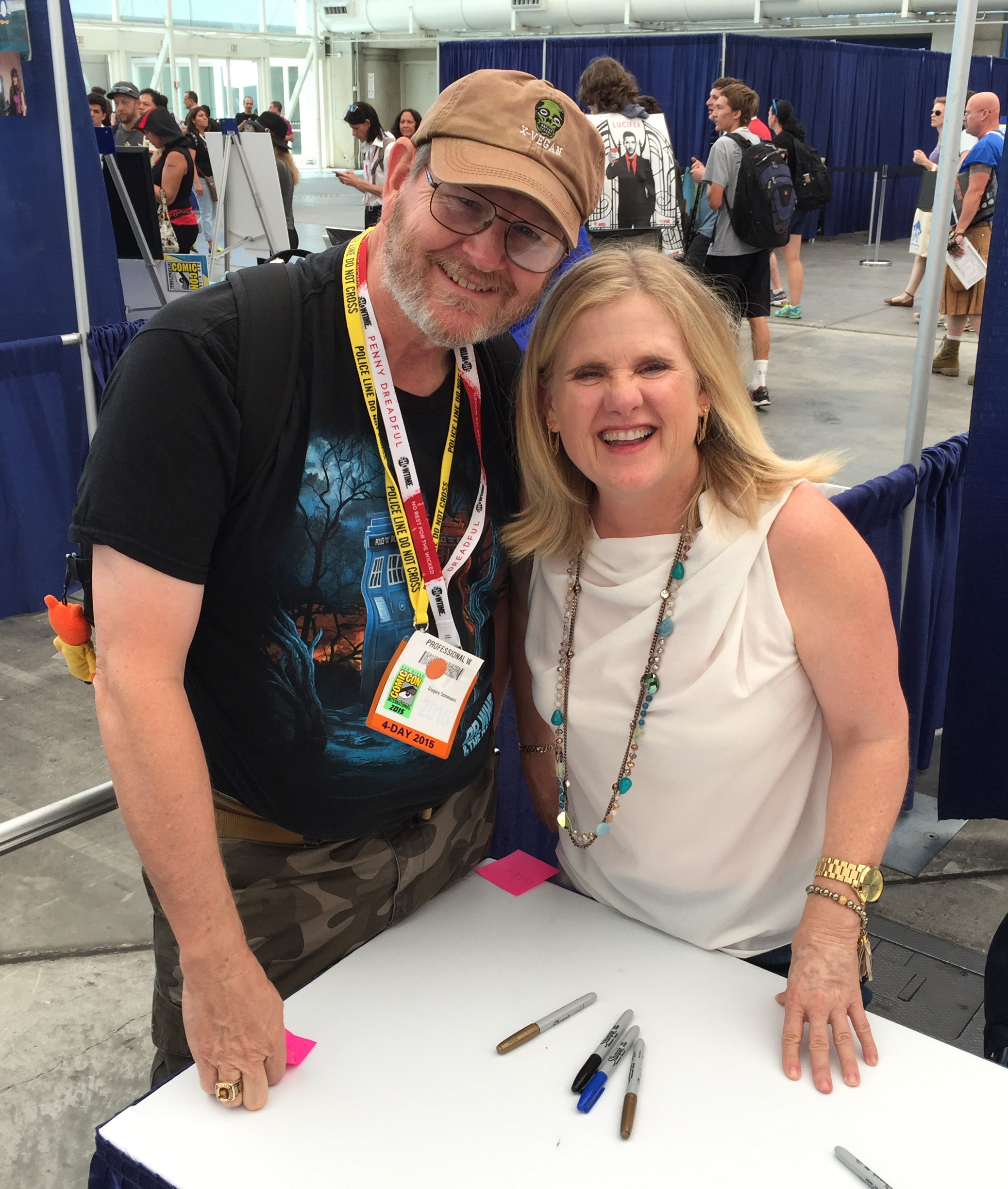 Gregory Schmauss with Nancy Cartwright (Voice of Bart Simpson) at the 2015 San Diego Comic-Con.