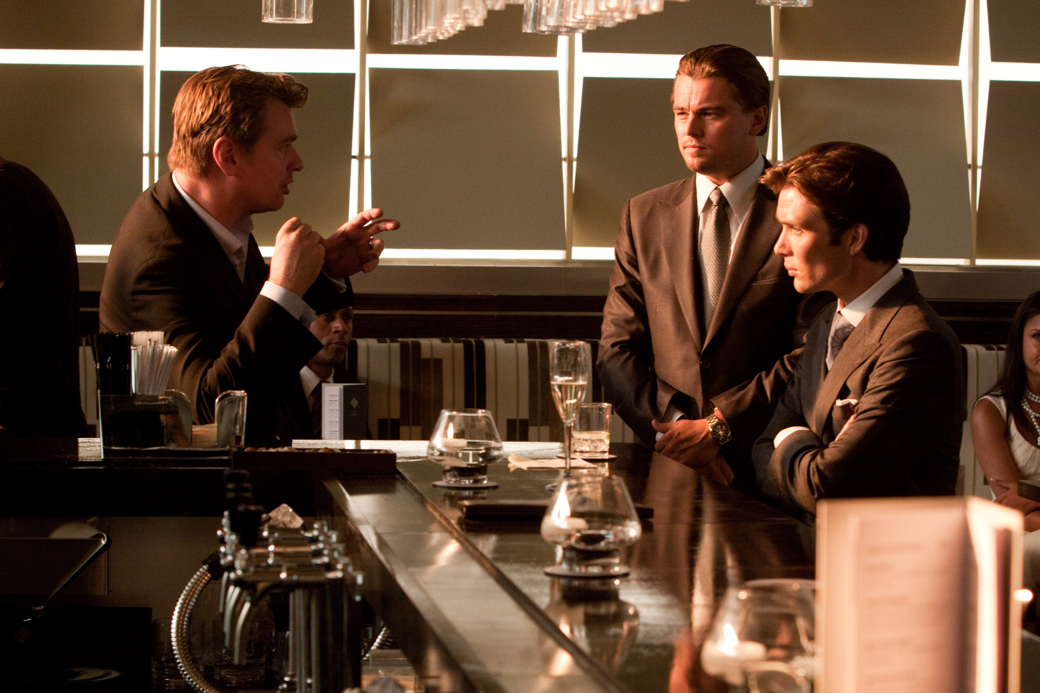 Still of Leonardo DiCaprio, Cillian Murphy and Christopher Nolan in Pradzia (2010)