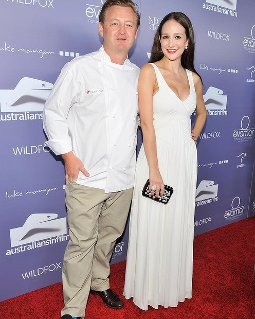 Margaux Harris photographed with Chef Luke Mangan at the Australians in Film Awards and Benefit Dinner in Los Angeles. www.smh.com.au
