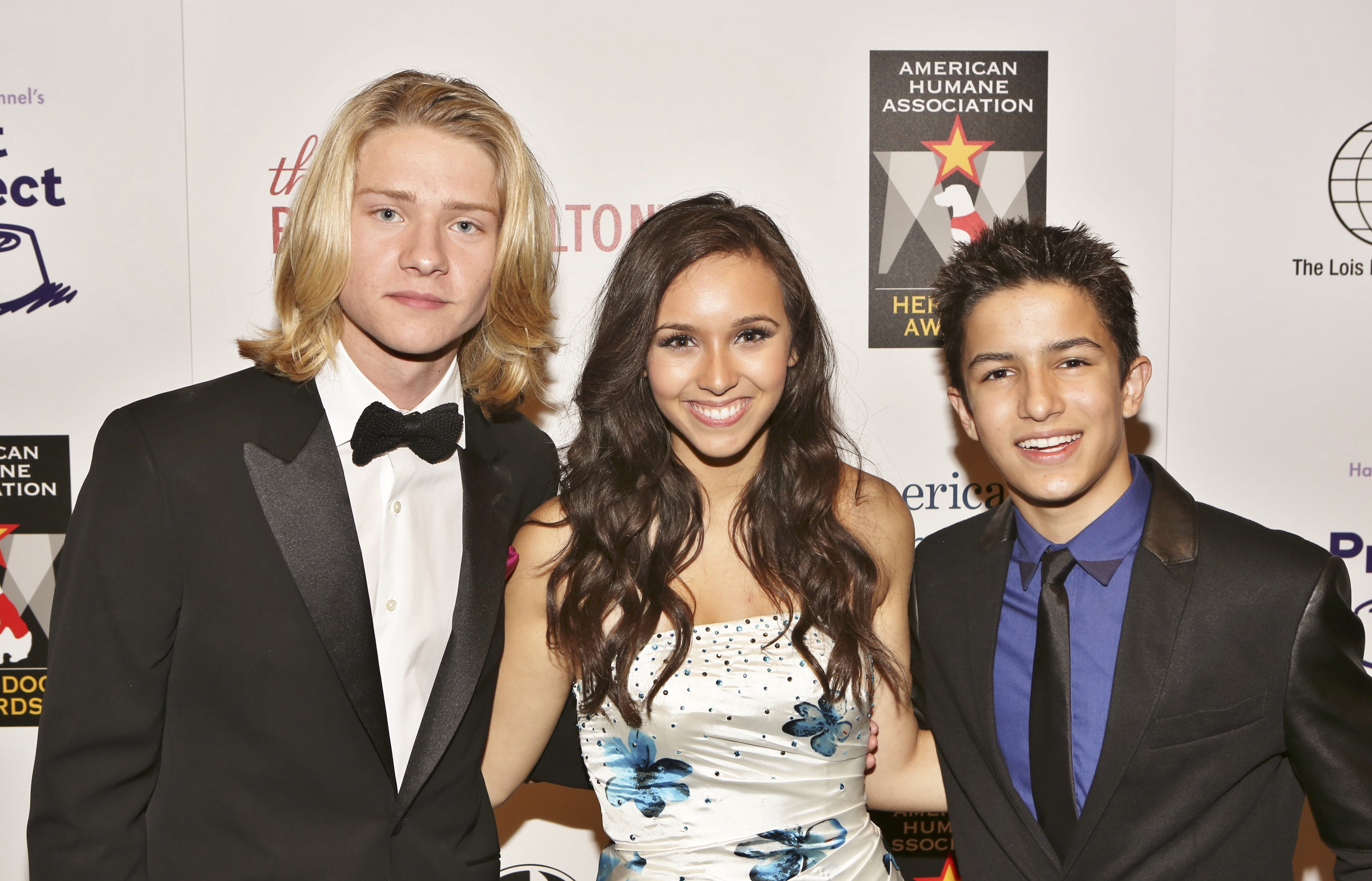 Young Hollywood for Humanity at the 2013 American Humane Association's Hero Dog Awards, Beverly Hilton. Lou Wegner, Nicole Cummins, and Aramis Knight.