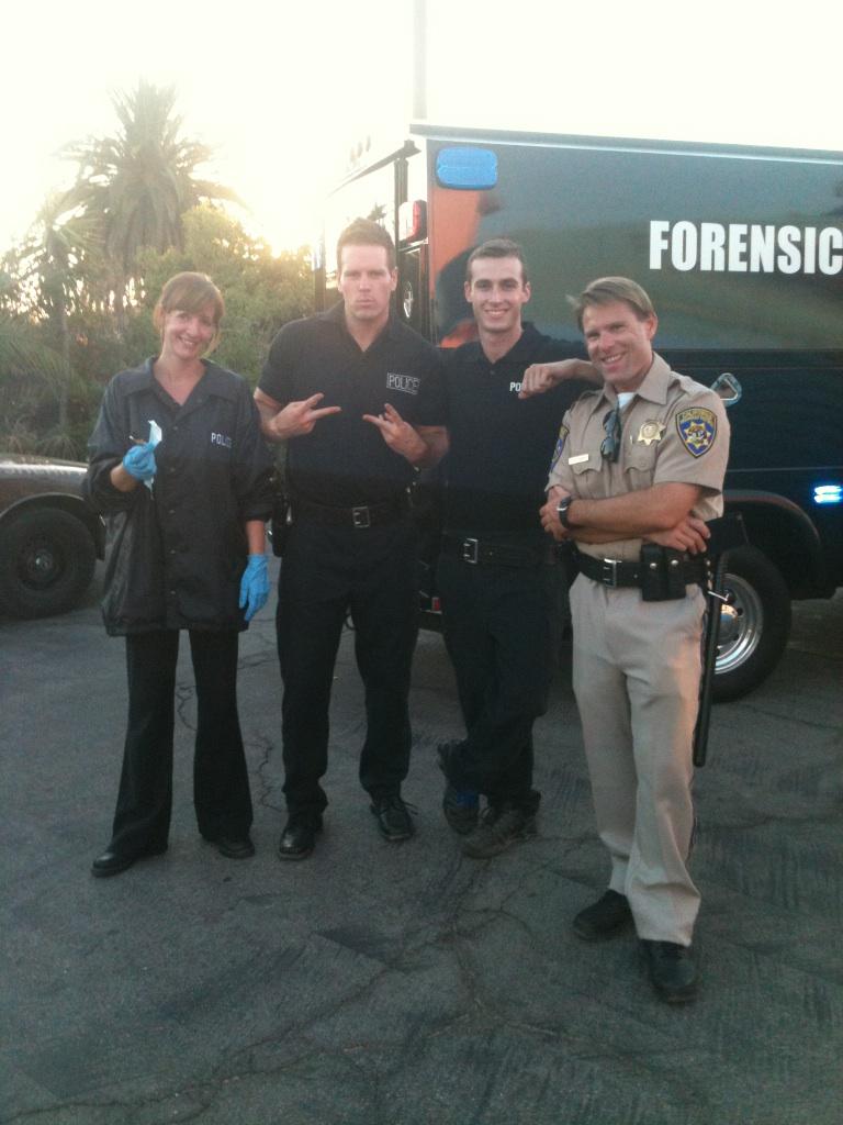 Jack Mahrt with cast on the set of Crime Stories