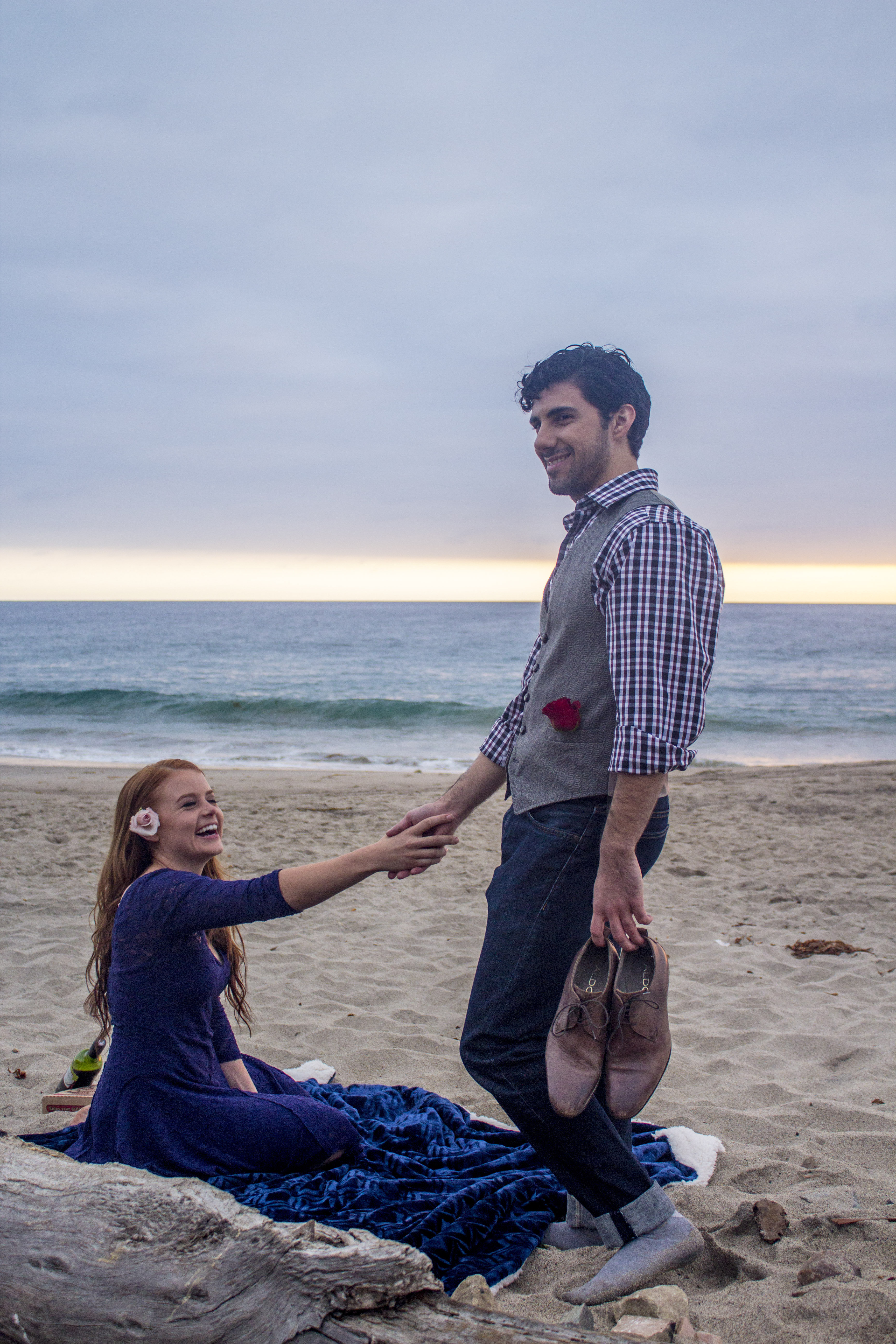 Actors Noah James and Sarah Phillips during a shot.