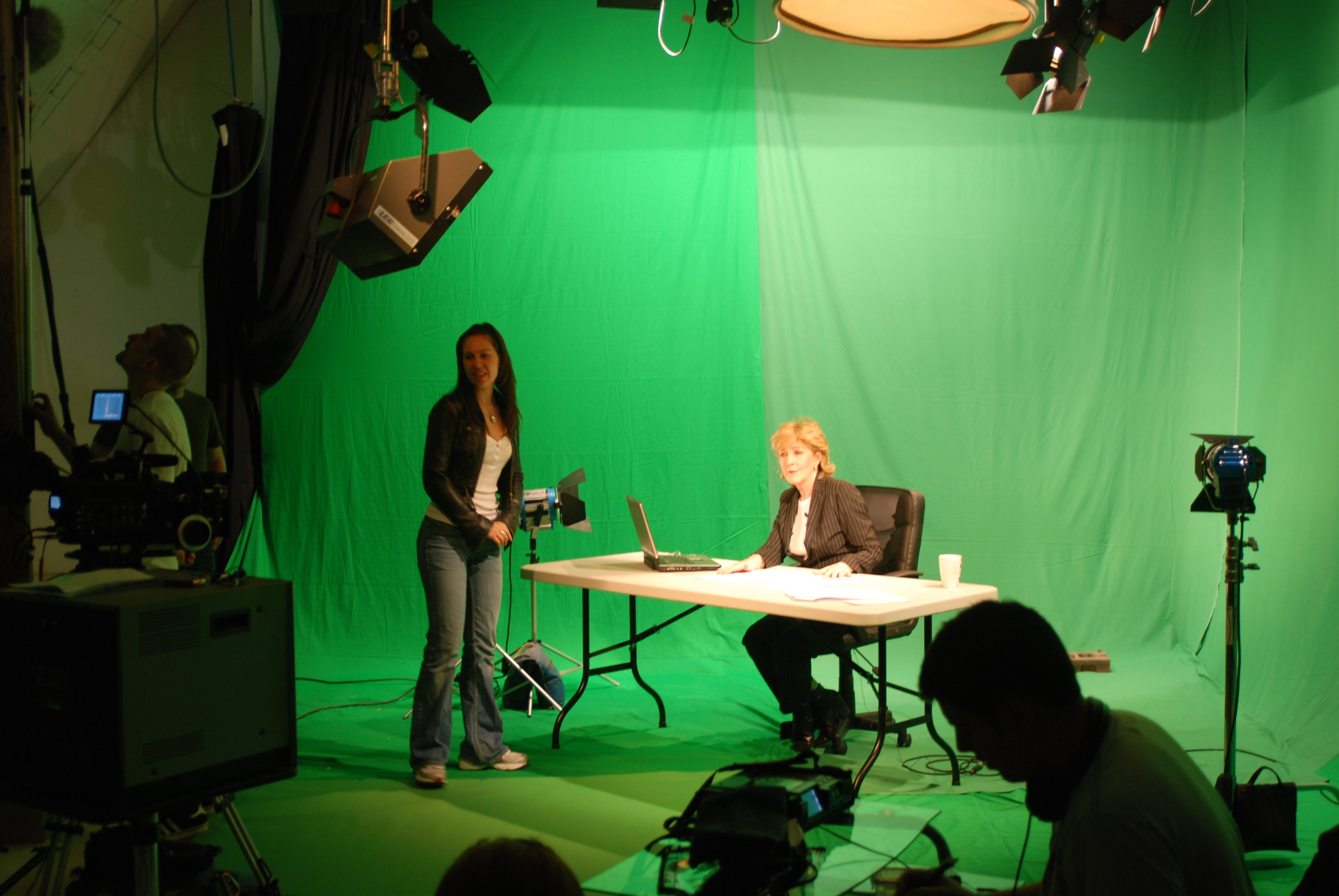 Patrica Hodge and Kimberley Drew during the Susan Jennings news reel shoots