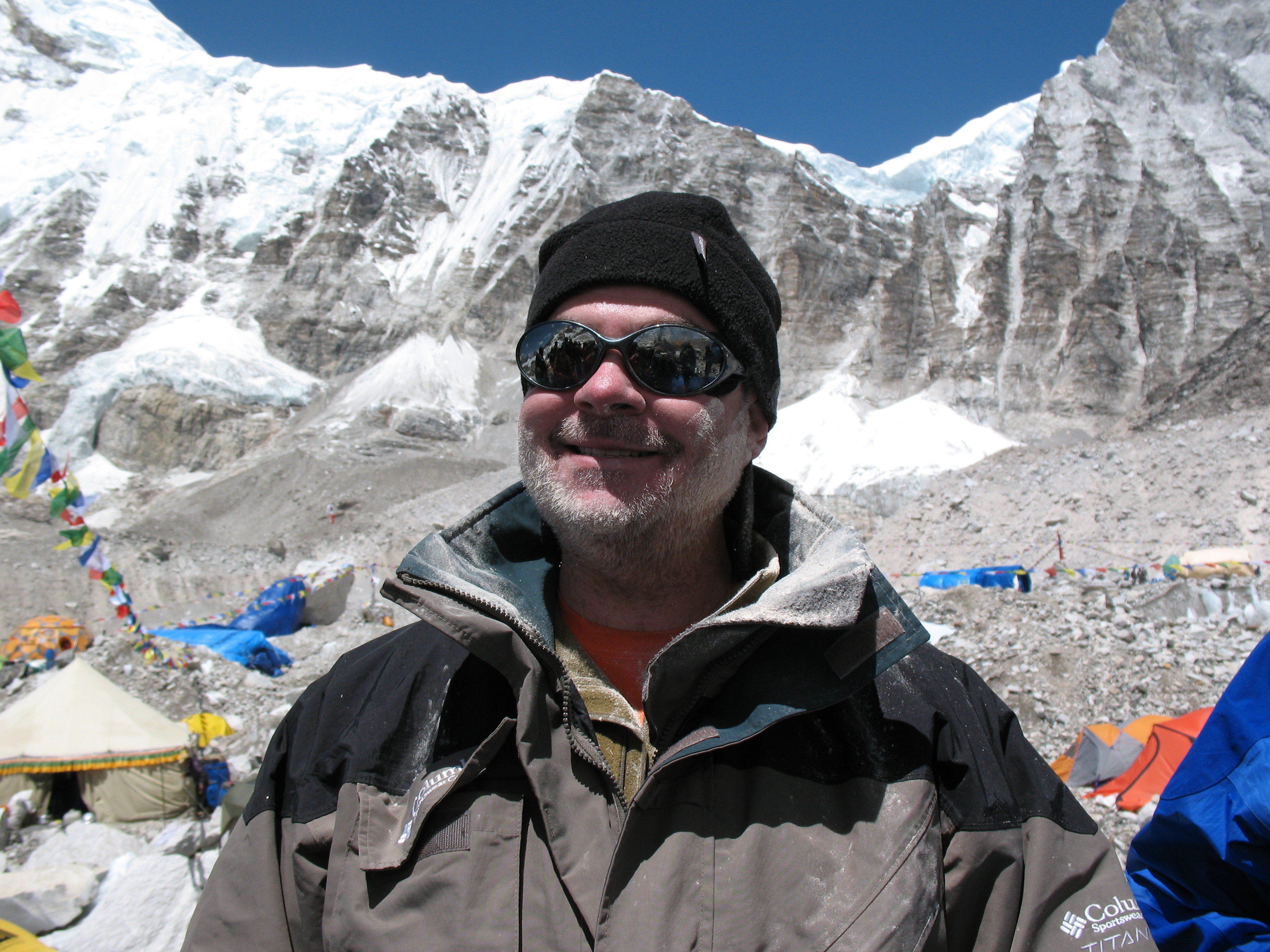Director, Randall Blaum at Mount Everest Base Camp setting a shot for the Puja Ceremony for the film, 