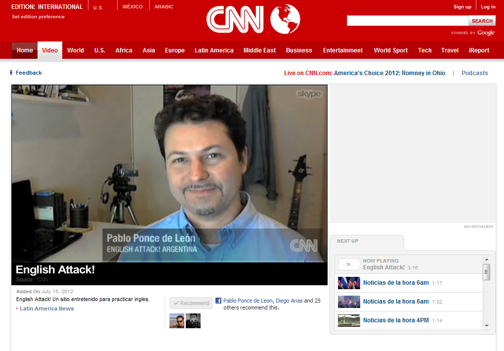 CNN interviewed Pablo as representative of Entertainment Learning website English Attack!