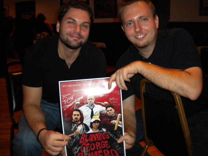 'Blaming George Romero' production wrap party. In photo (From Left to Right) Dan Gregory and Blake Zawadzki.