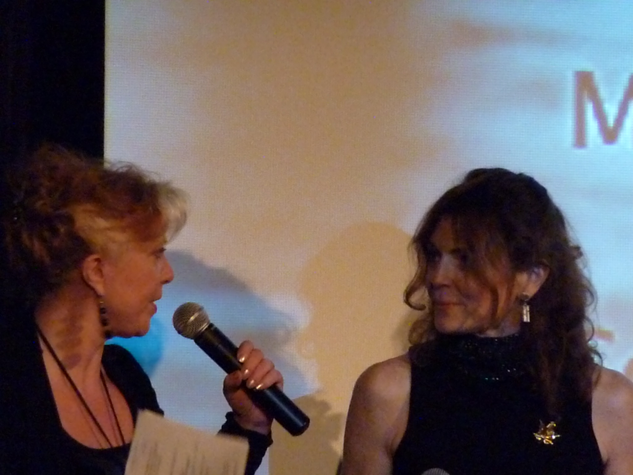 Actress Esther Kreis and Director Jolanda Ellenberger moderate through the European Film Premiere of DISPLACEMENT in Basel, Switzerland on November 14.