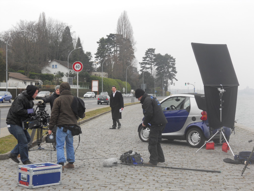 Shooting an advertising for an insurance company in Geneva (2011).