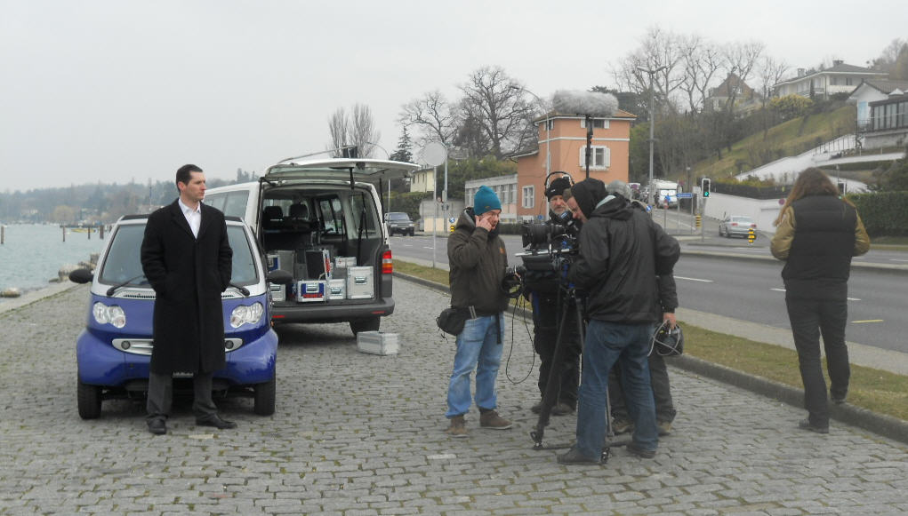 Shooting an advertising for an insurance company in Geneva (2011).