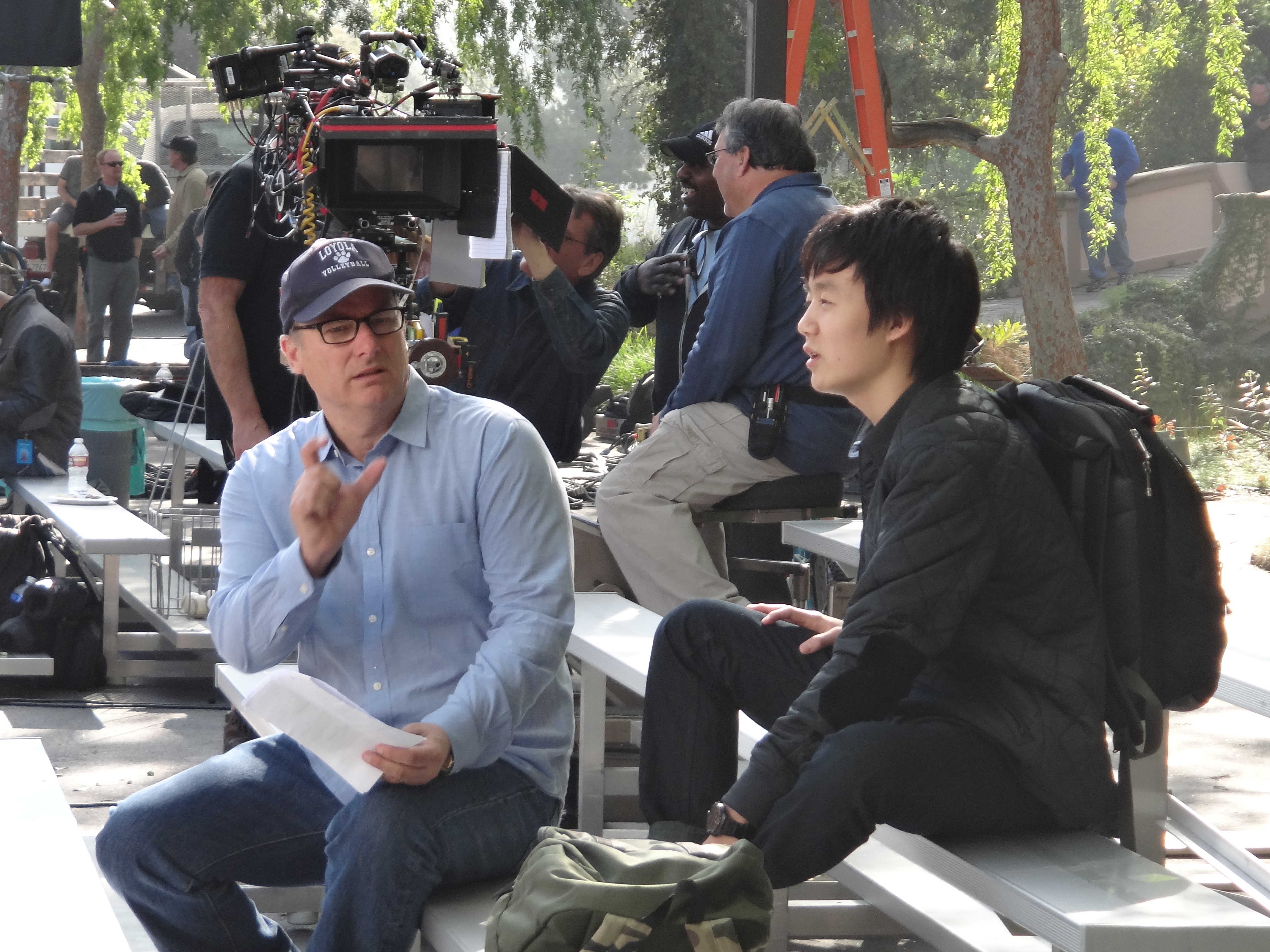 Ethan and Director Andy Ackerman on the set of Mr. Robinson (2015)
